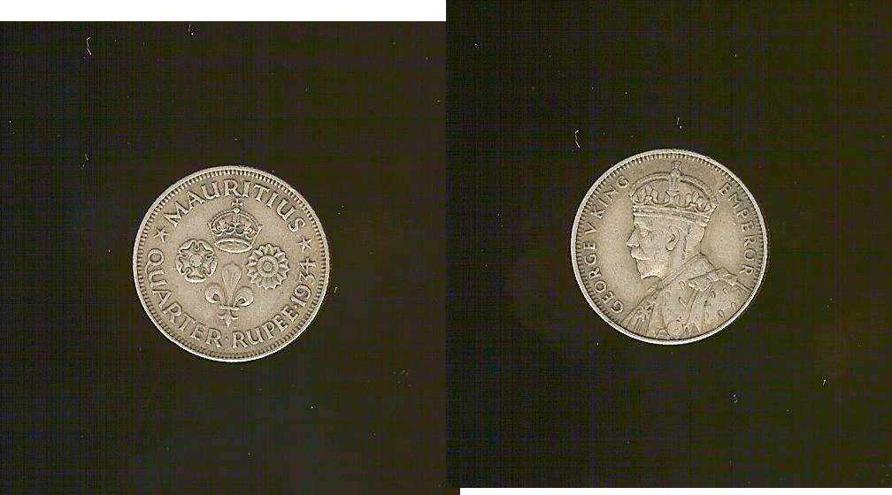 Mauritius 1/4 rupee 1934 gVF